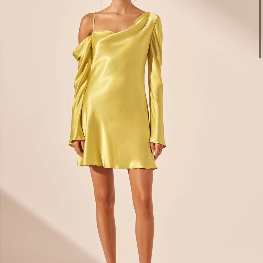 Sofia Asymmetrical Long Sleeve Mini Dress - Lime